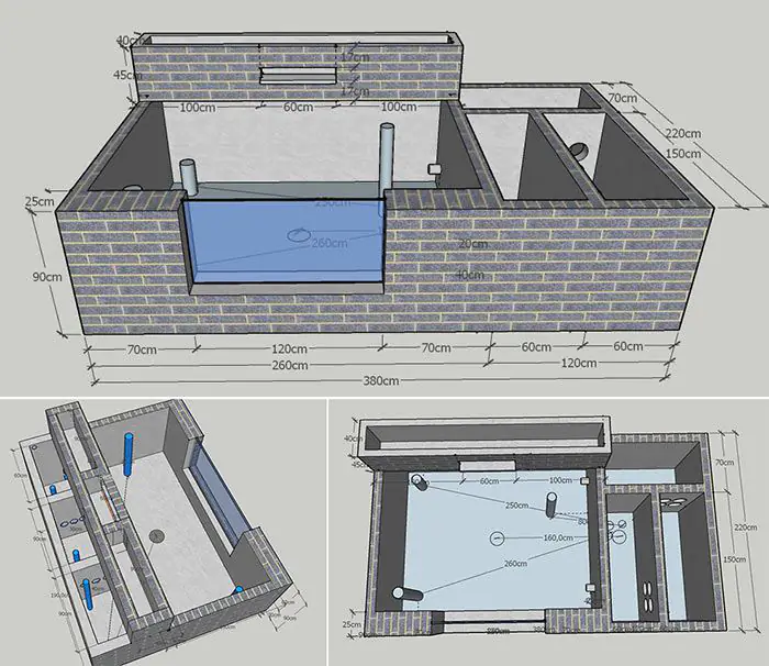 Bản vẽ cần thể hiện chi tiết kích thước, diện tích hồ cá, hệ thống lọc